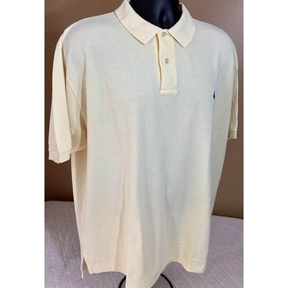 Vintage Ralph Lauren Embroidered Polo Shirt Light Yellow Mens Size Large